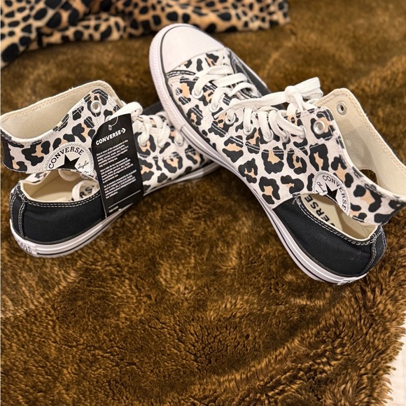 Converse Leopard Print High Top Sneakers - Black, Tan & White - Picture 2 of 9